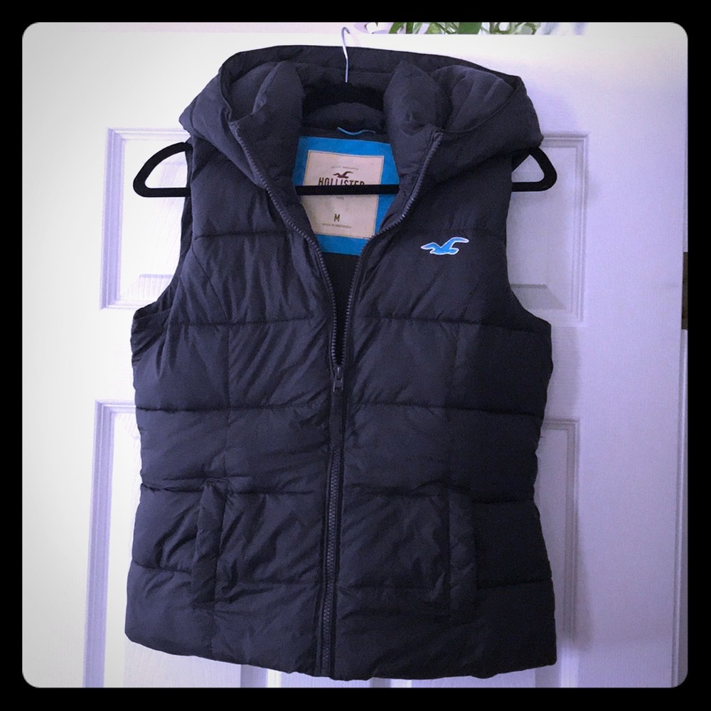 Hollister Grey Fleece Lined Hooded Vest Size M